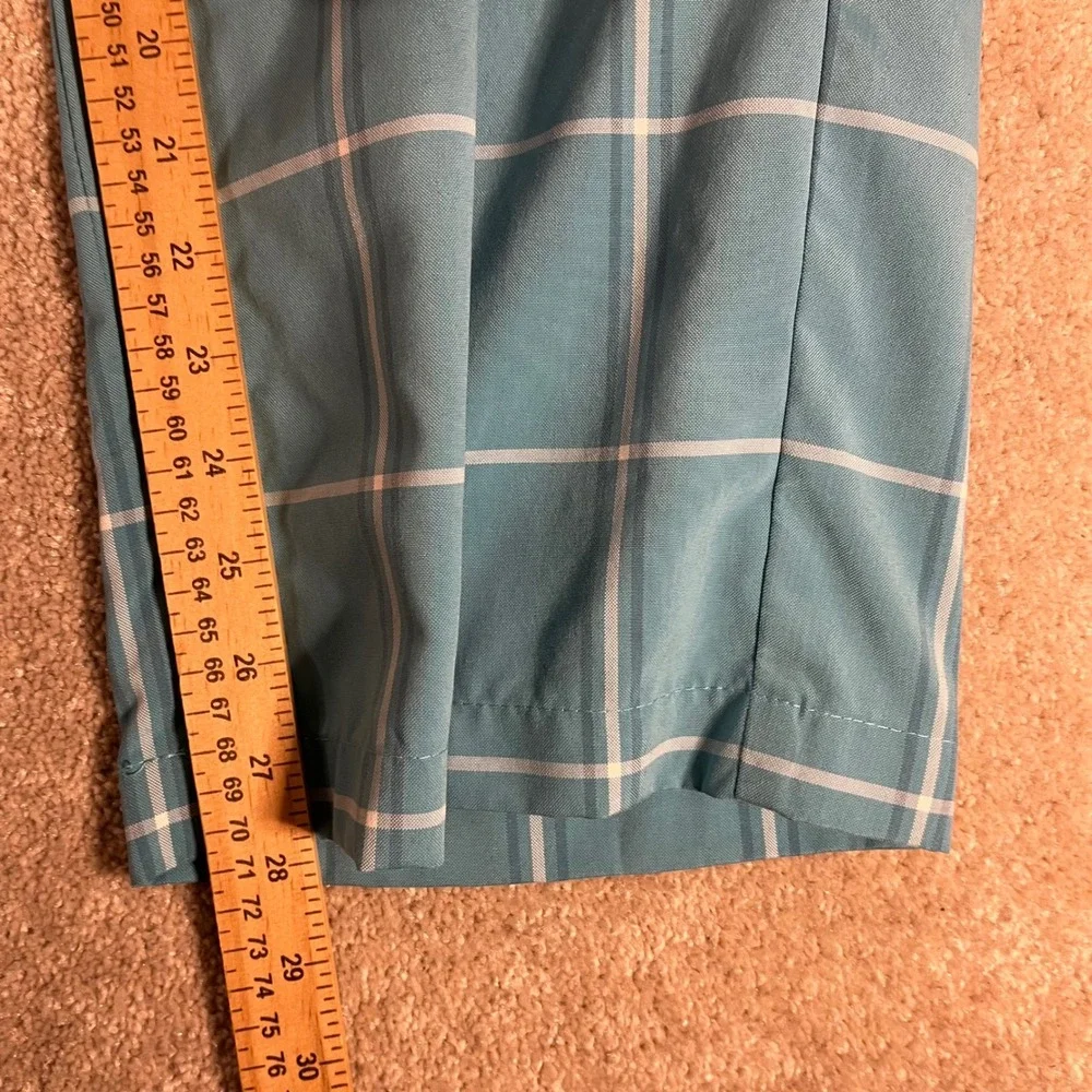 IZOD Golf Pants Mens 40x30 Aqua Blue Windowpane Plaid Flat Front Trousers